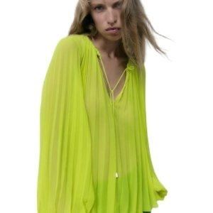 Pleated Chartreuse Zara blouse